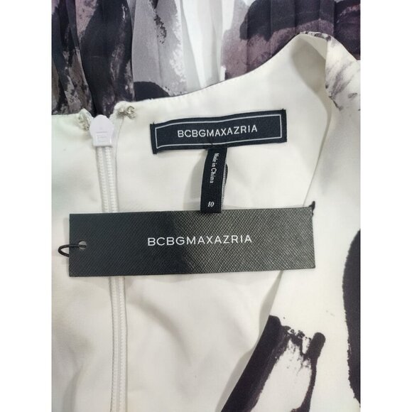 BCBGMaxAzria Women's Brushstroke Print Pleated Midi Dress with Puff Sleeves, 10 - Picture 3 of 8